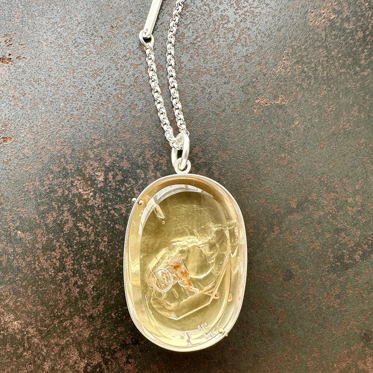 enhydro quartz 18k bimetal necklace with 3 way silver rolo chain