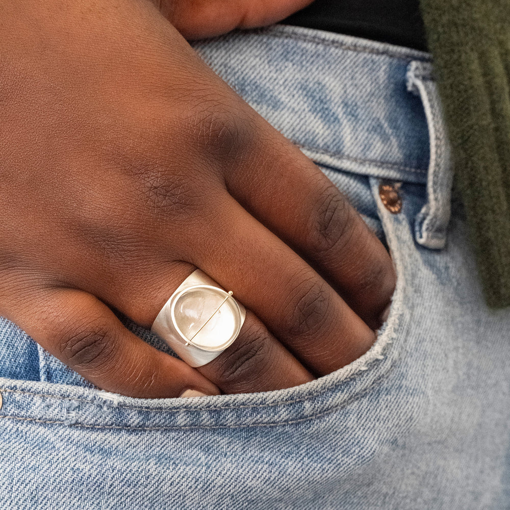Silver ring with enhydro quartz stone
