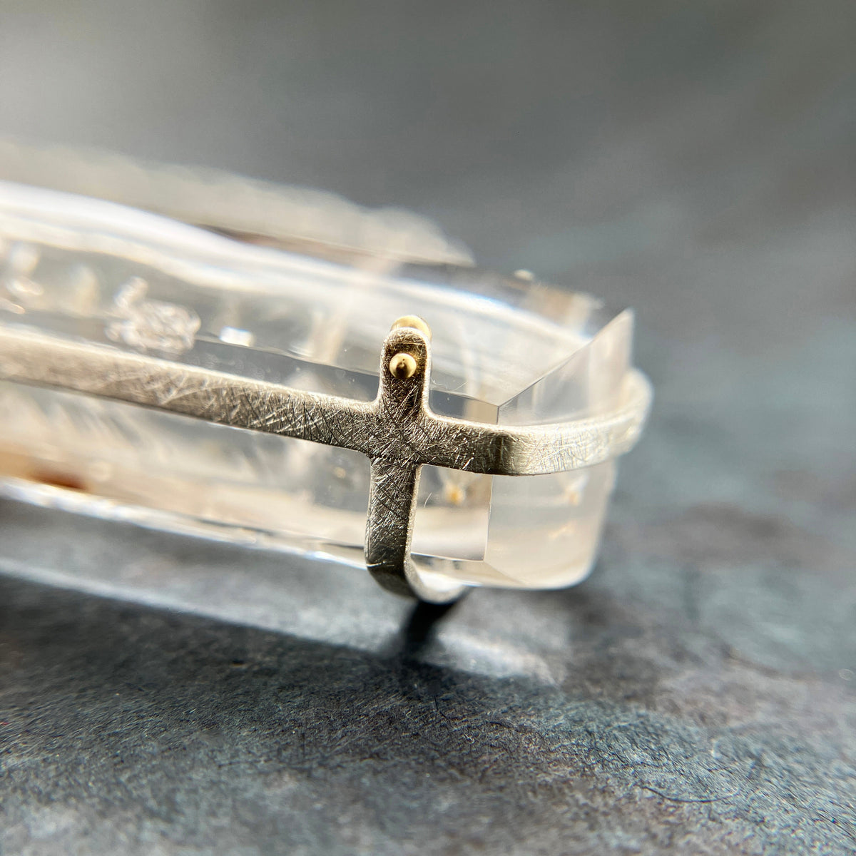 enhydro quartz pendant in silver and 18k gold