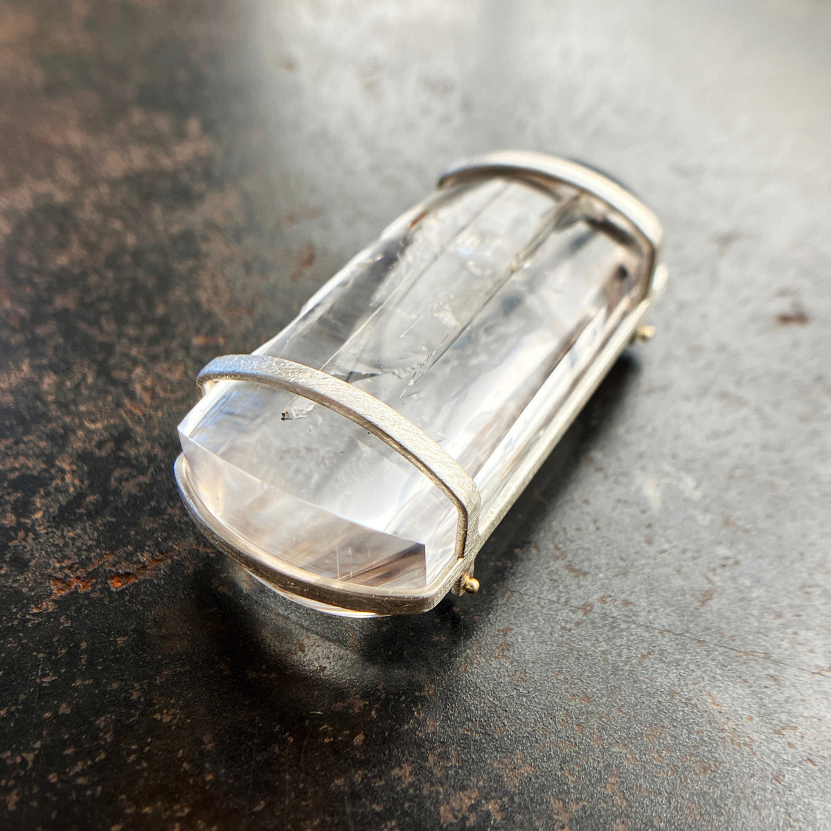 enhydro quartz pendant in silver and 18k gold