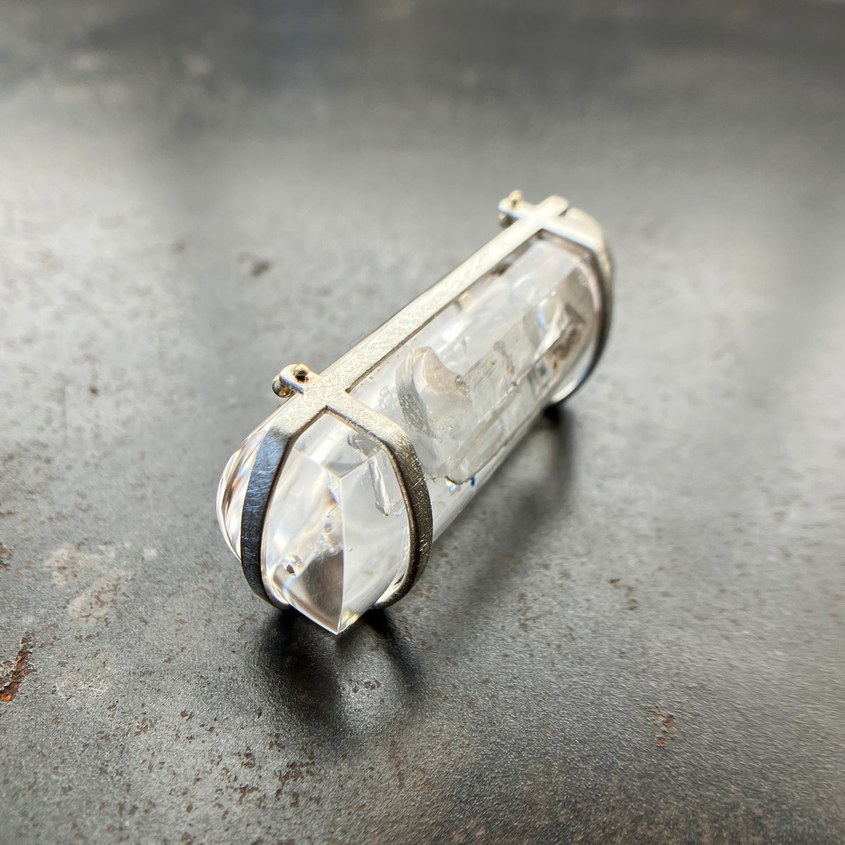 enhydro quartz pendant in silver and 18k gold