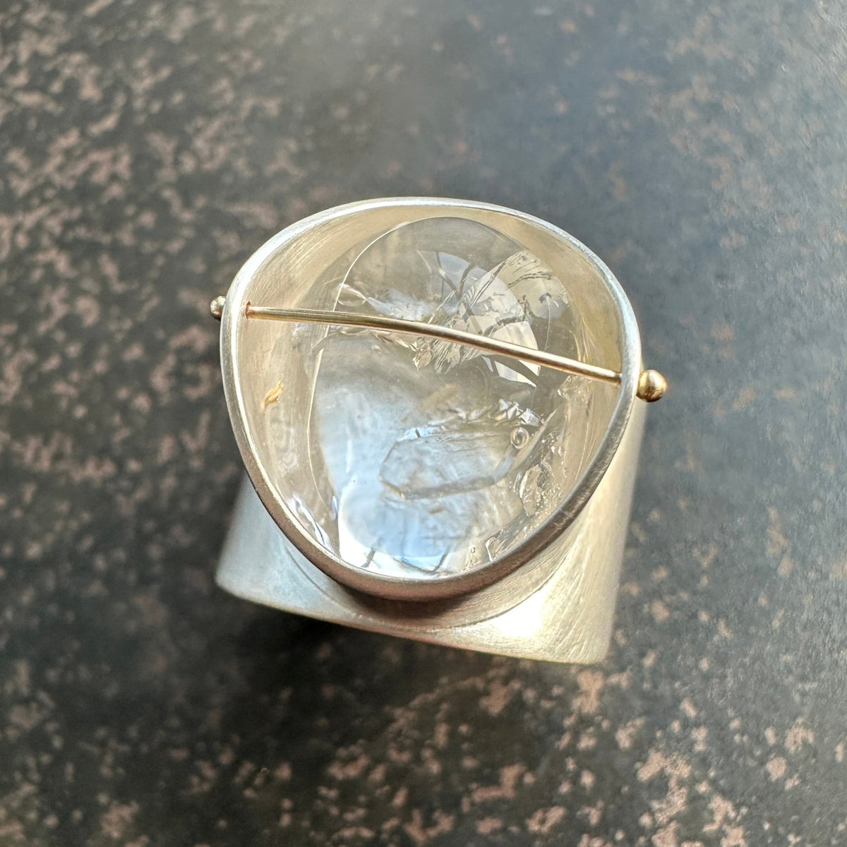 Silver ring with enhydro quartz stone