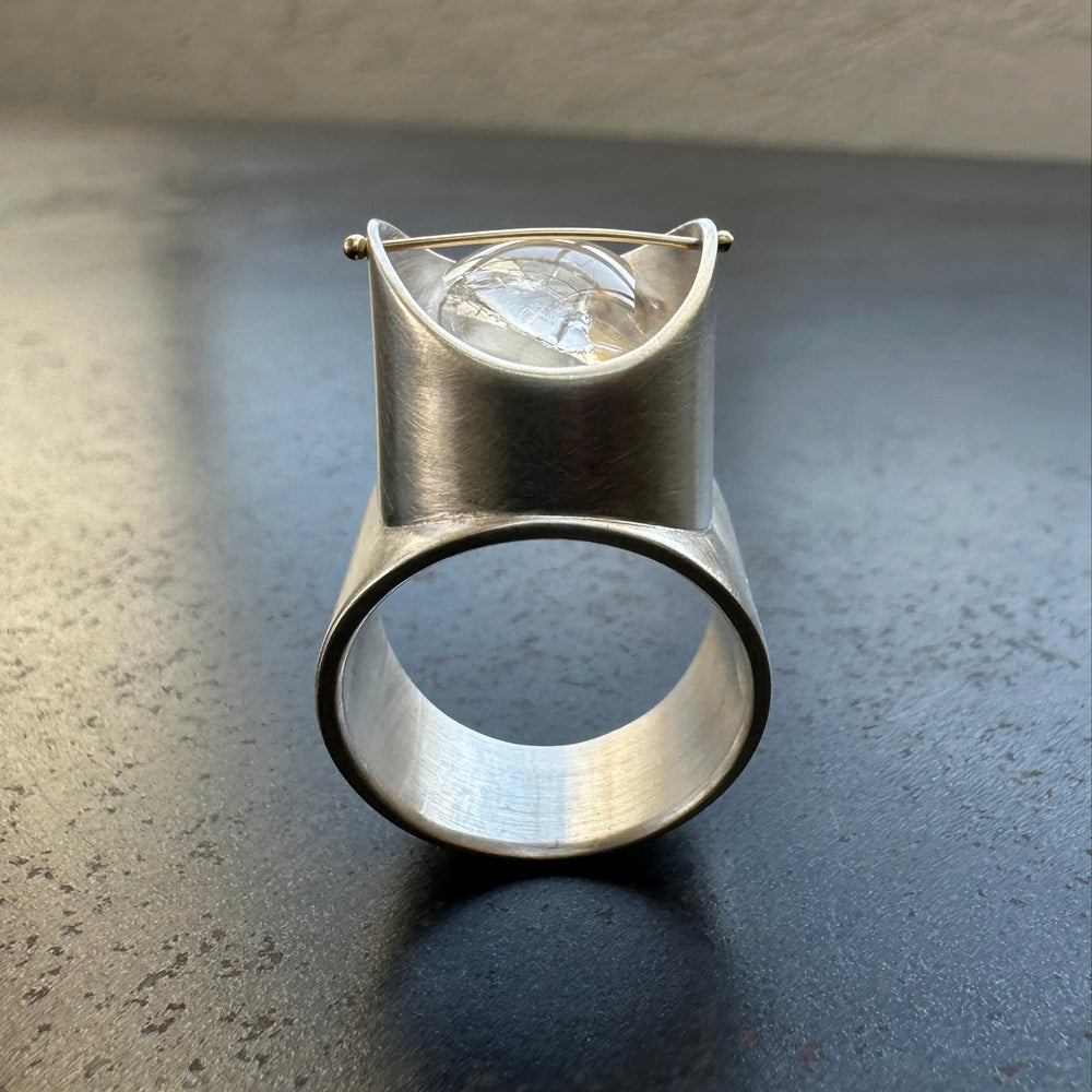 Silver ring with enhydro quartz stone