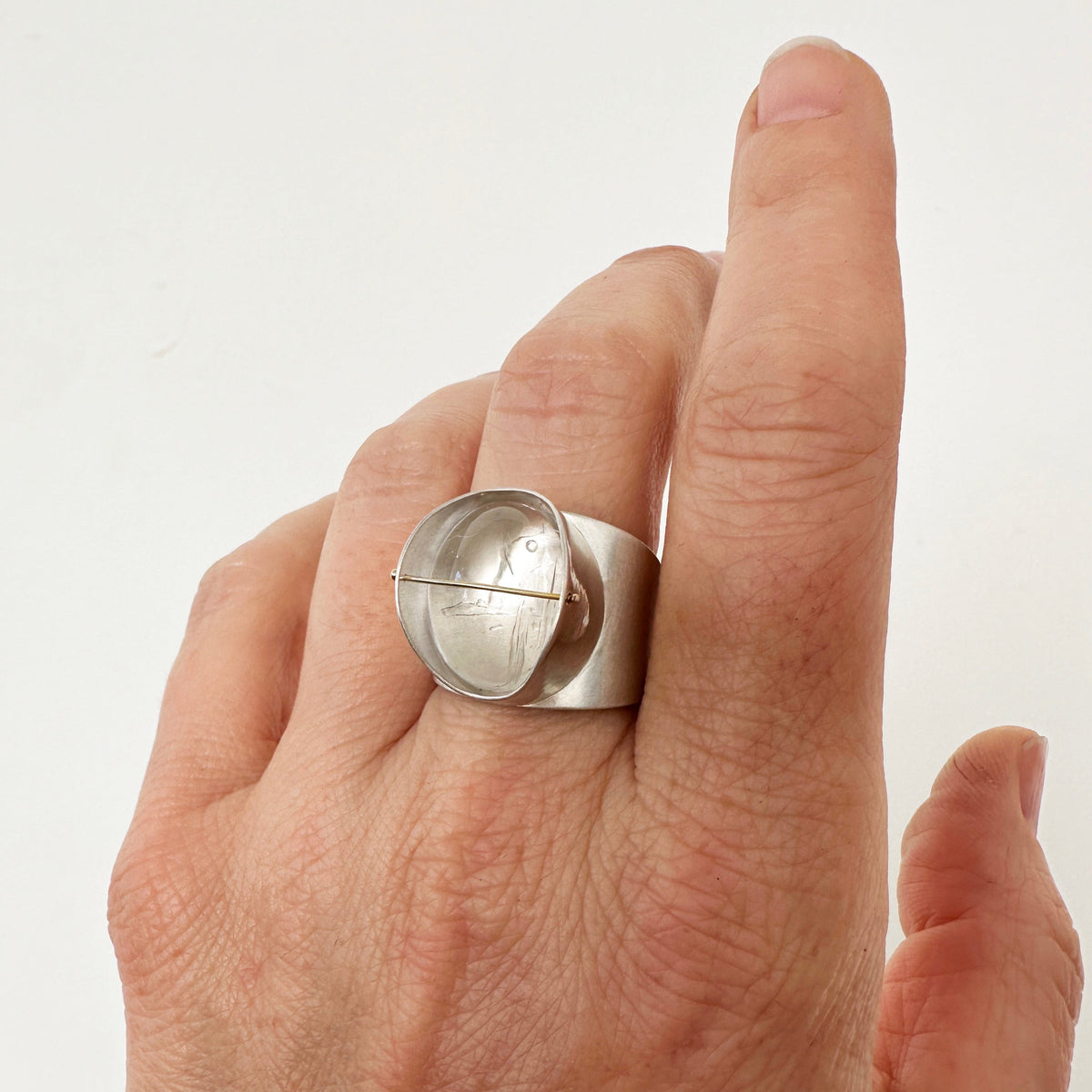Captured Enhydro Quartz Parabola Ring