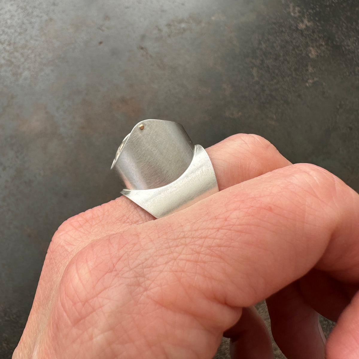 Captured Enhydro Quartz Parabola Ring
