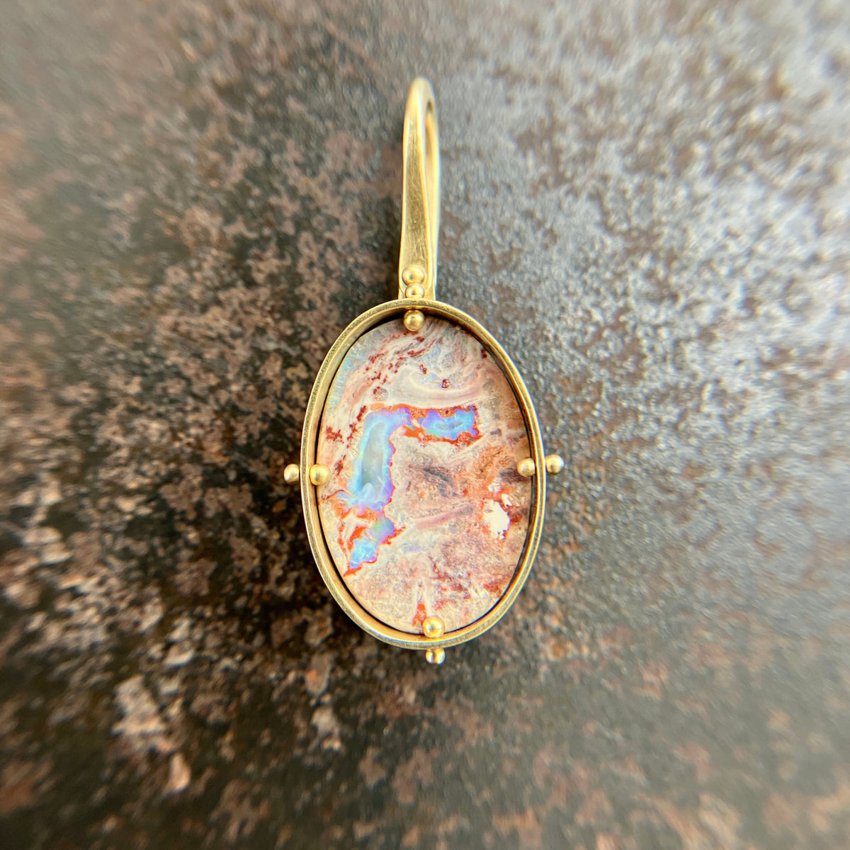 mexican fire opal, fire opal pendant, opal pendant, pink charm, opal charm, 18k gold pendant, one of a kind jewelry