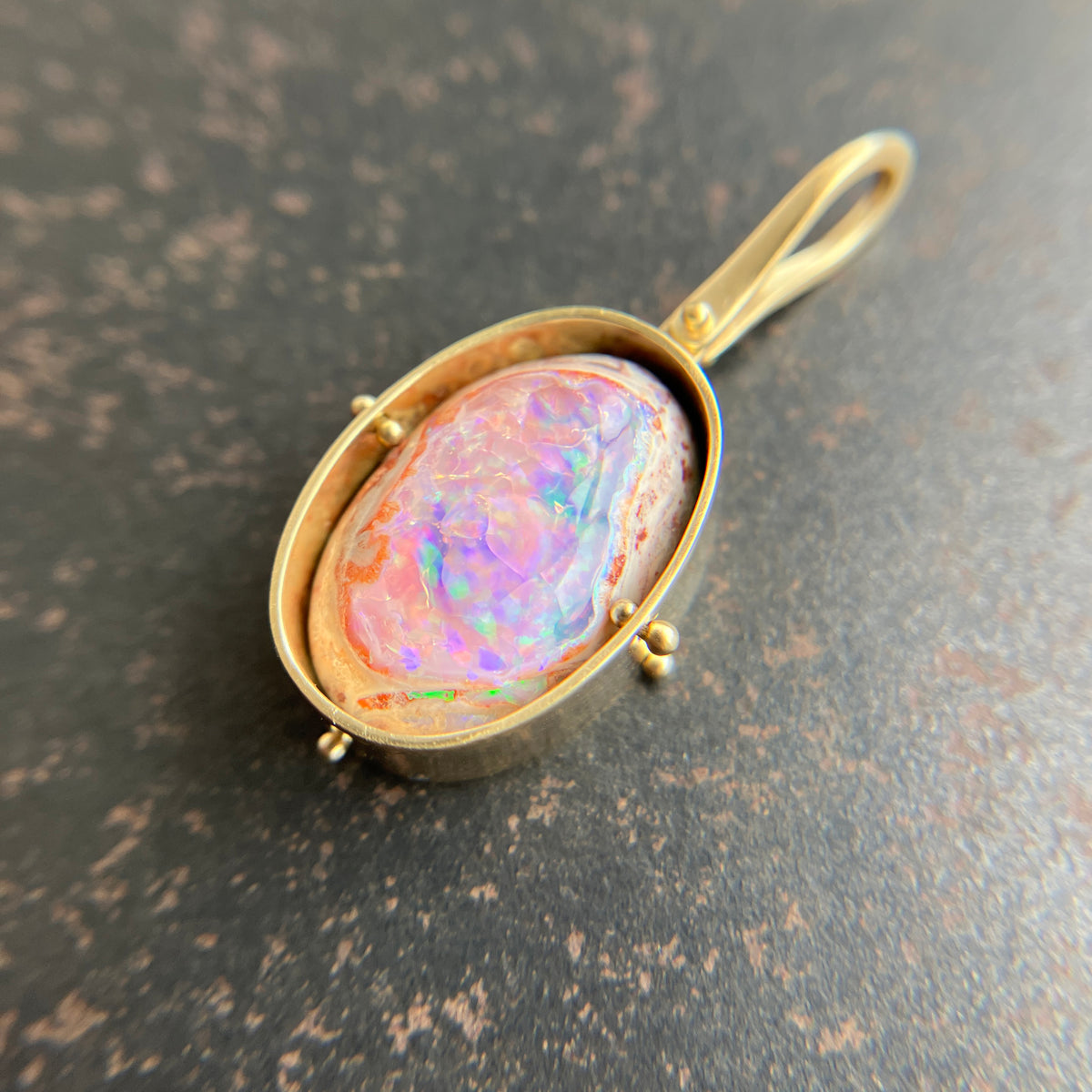 mexican fire opal, fire opal pendant, opal pendant, pink charm, opal charm, 18k gold pendant, one of a kind jewelry
