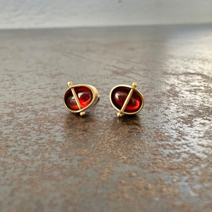 garnet stud earrings, 14k gold stud earrings, hilary finck jewelry, fine jewelry, handmade jewelry, captured collection, gold jewelry.