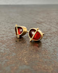 garnet stud earrings, 14k gold stud earrings, hilary finck jewelry, fine jewelry, handmade jewelry, captured collection, gold jewelry.