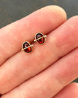 garnet stud earrings, 14k gold stud earrings, hilary finck jewelry, fine jewelry, handmade jewelry, captured collection, gold jewelry.