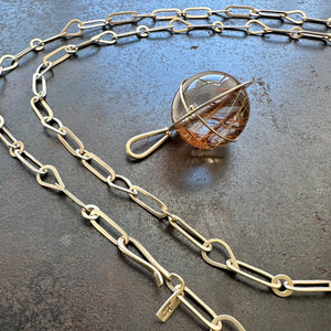 Captured Golden Rutilated Quartz Orb with Hand Hammered Mixed Links Chain
