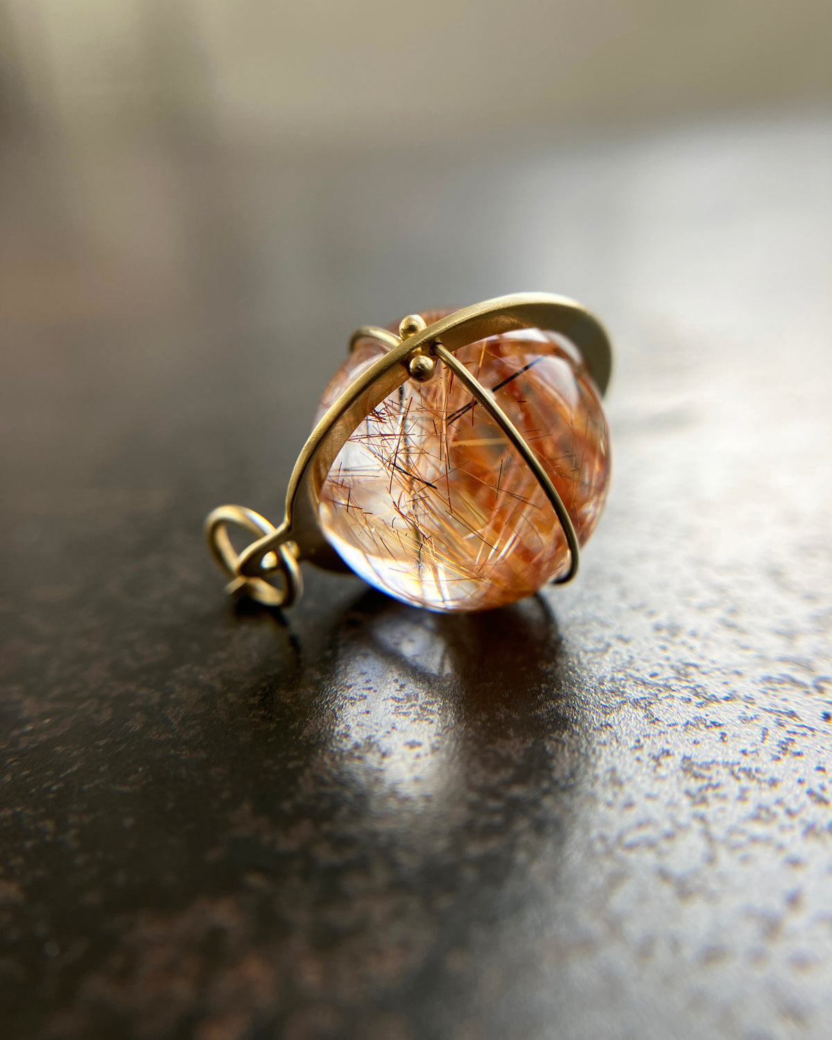 rutilated quartz orb 18k gold pendant