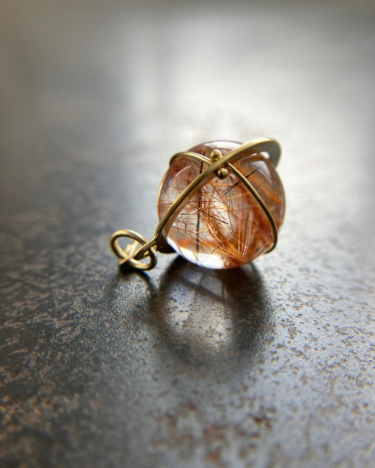 rutilated quartz orb 18k gold pendant