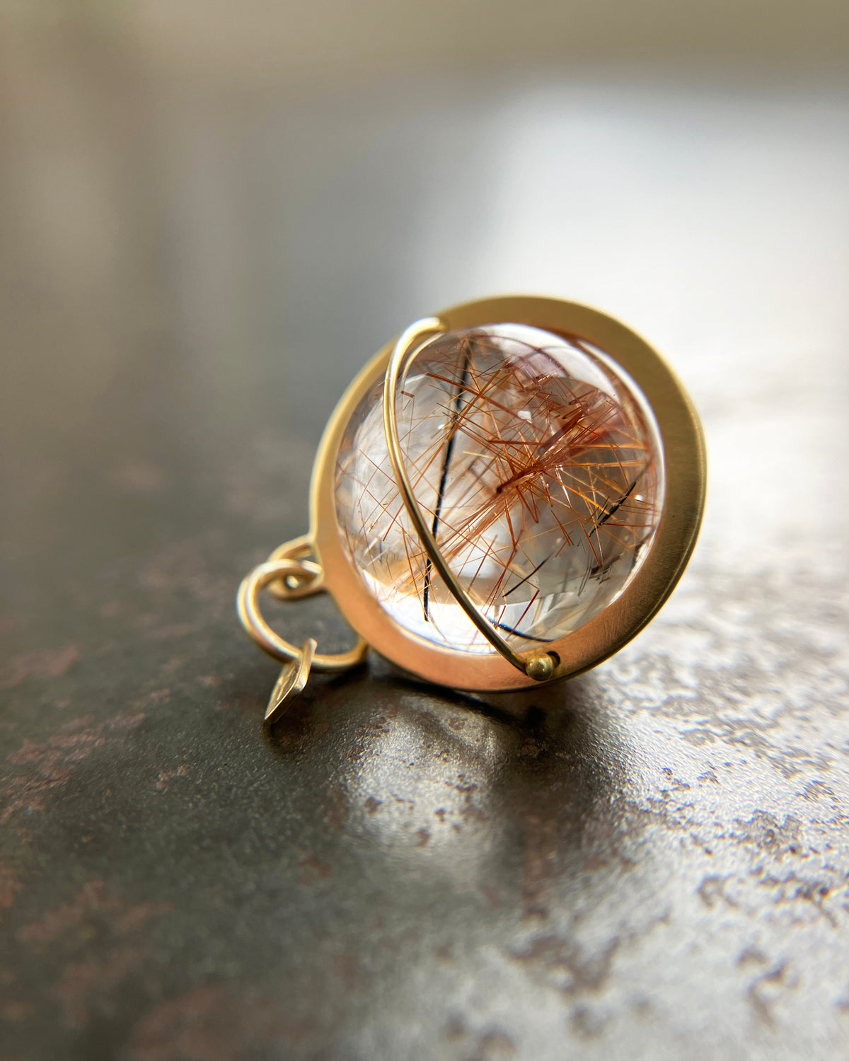 rutilated quartz orb 18k gold pendant