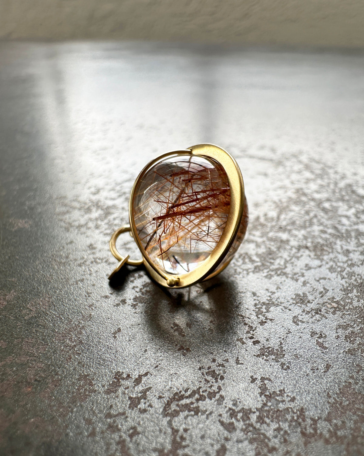 rutilated quartz orb 18k gold pendant
