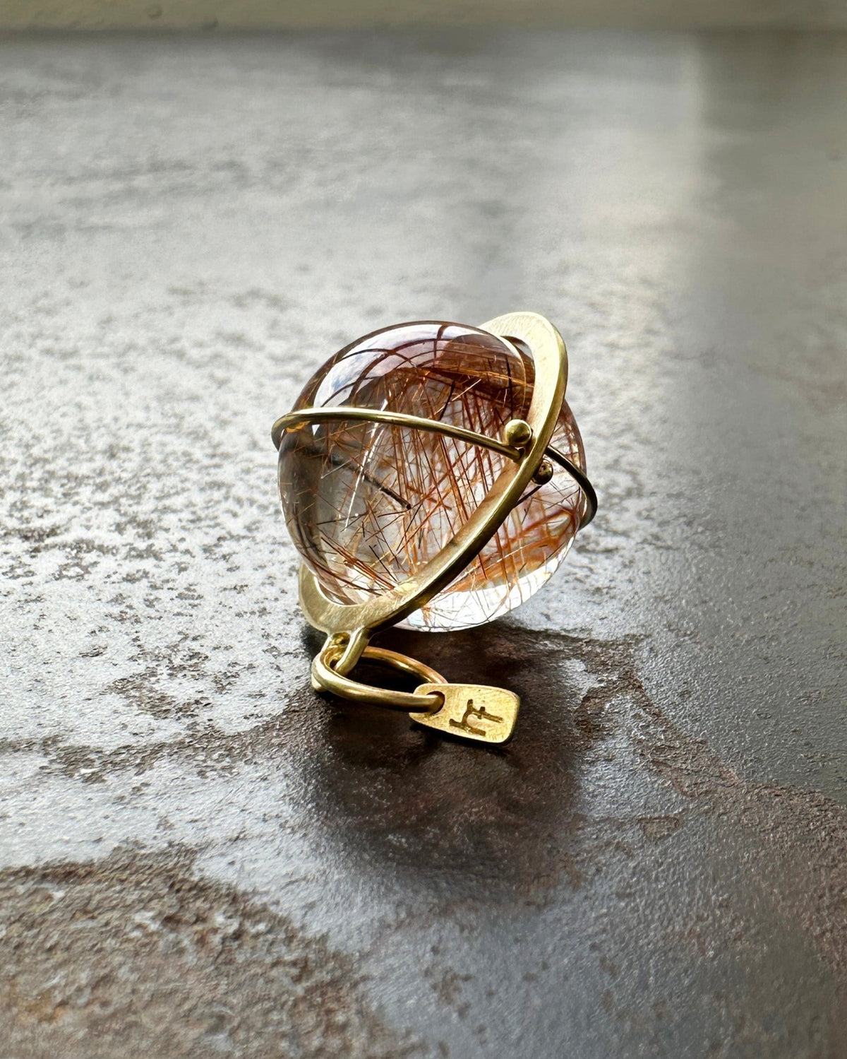 rutilated quartz orb 18k gold pendant