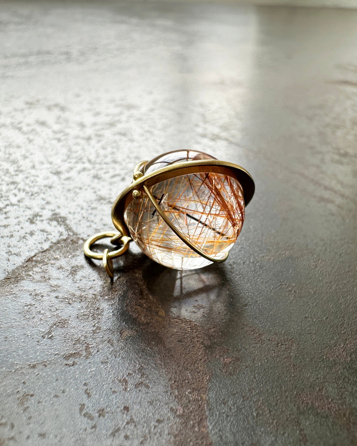 rutilated quartz orb 18k gold pendant