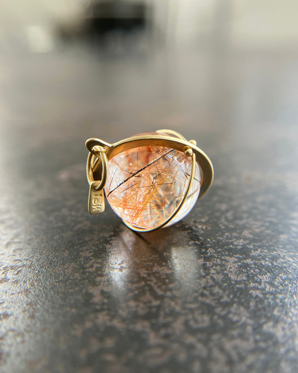 rutilated quartz orb 18k gold pendant