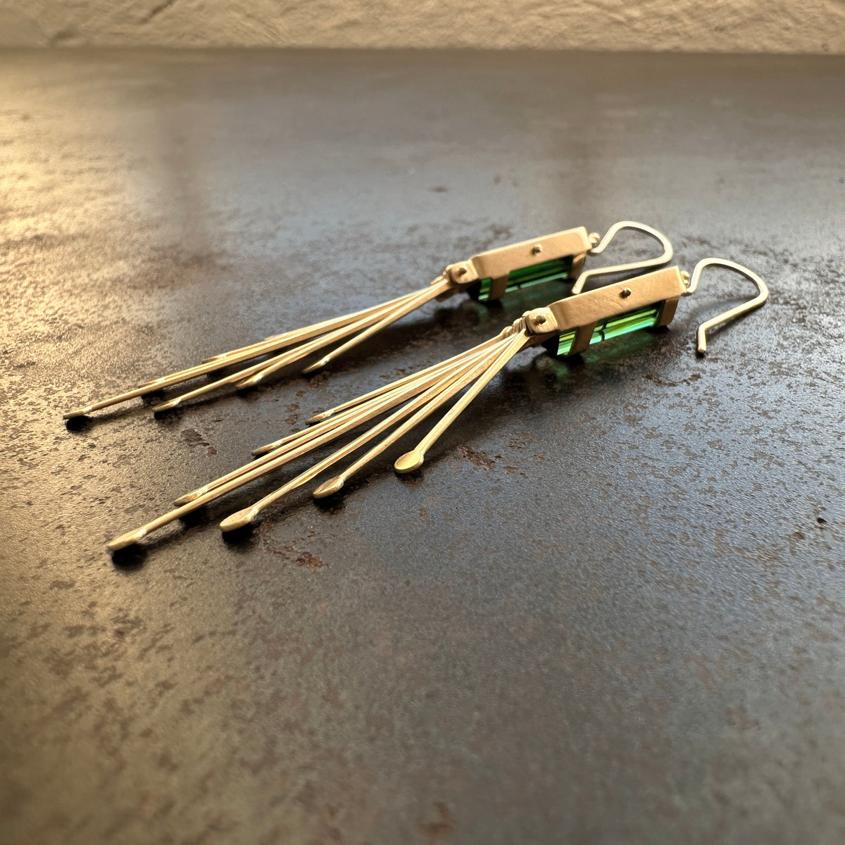 Captured Green Tourmaline and Fringe Deco Earrings