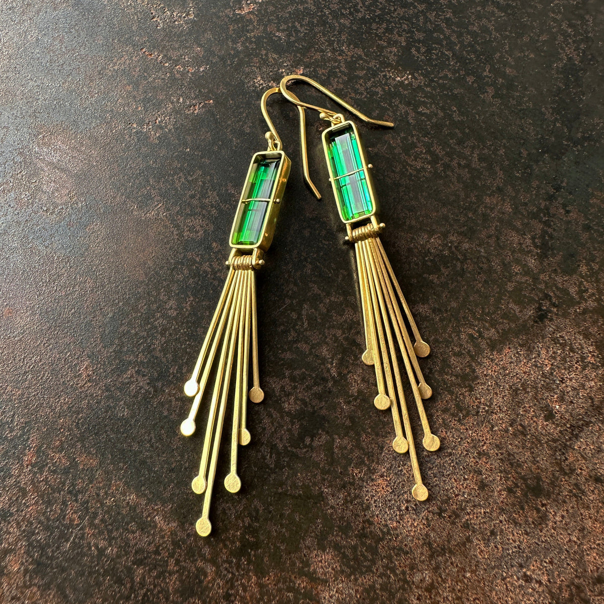 Captured Green Tourmaline and Fringe Deco Earrings