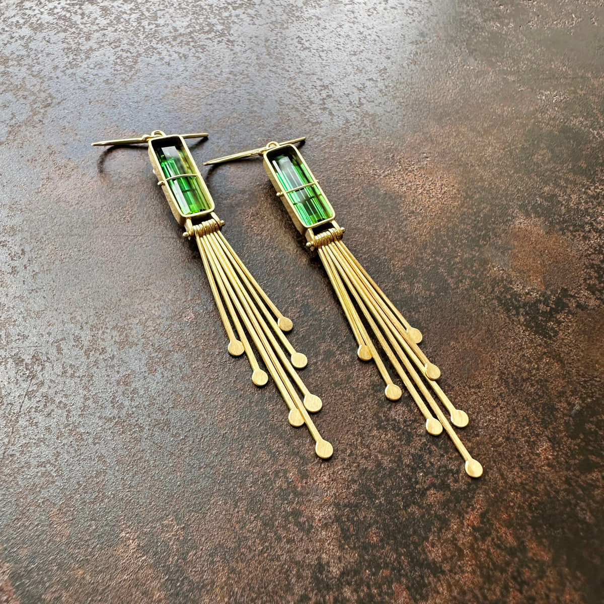 Captured Green Tourmaline and Fringe Deco Earrings