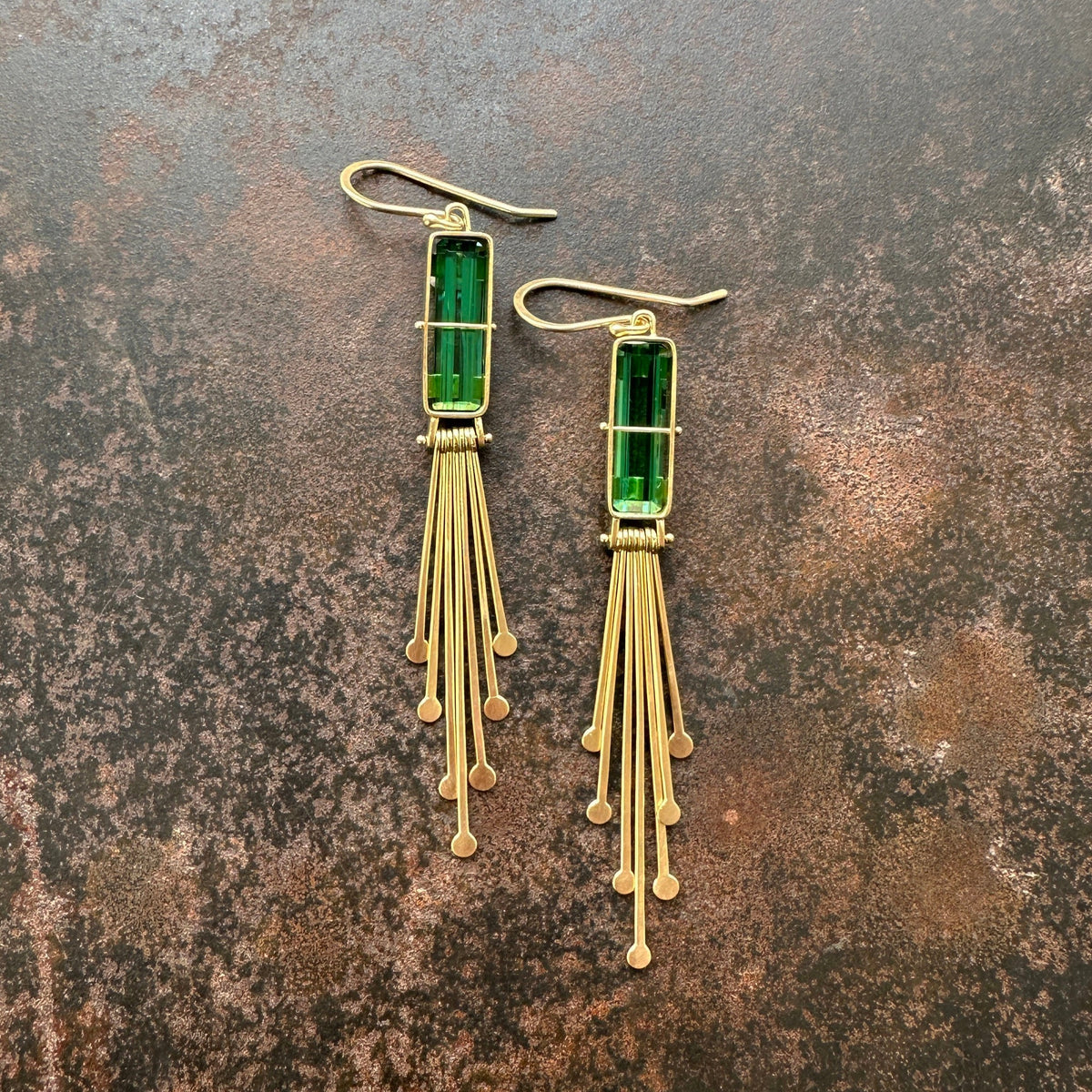Captured Green Tourmaline and Fringe Deco Earrings