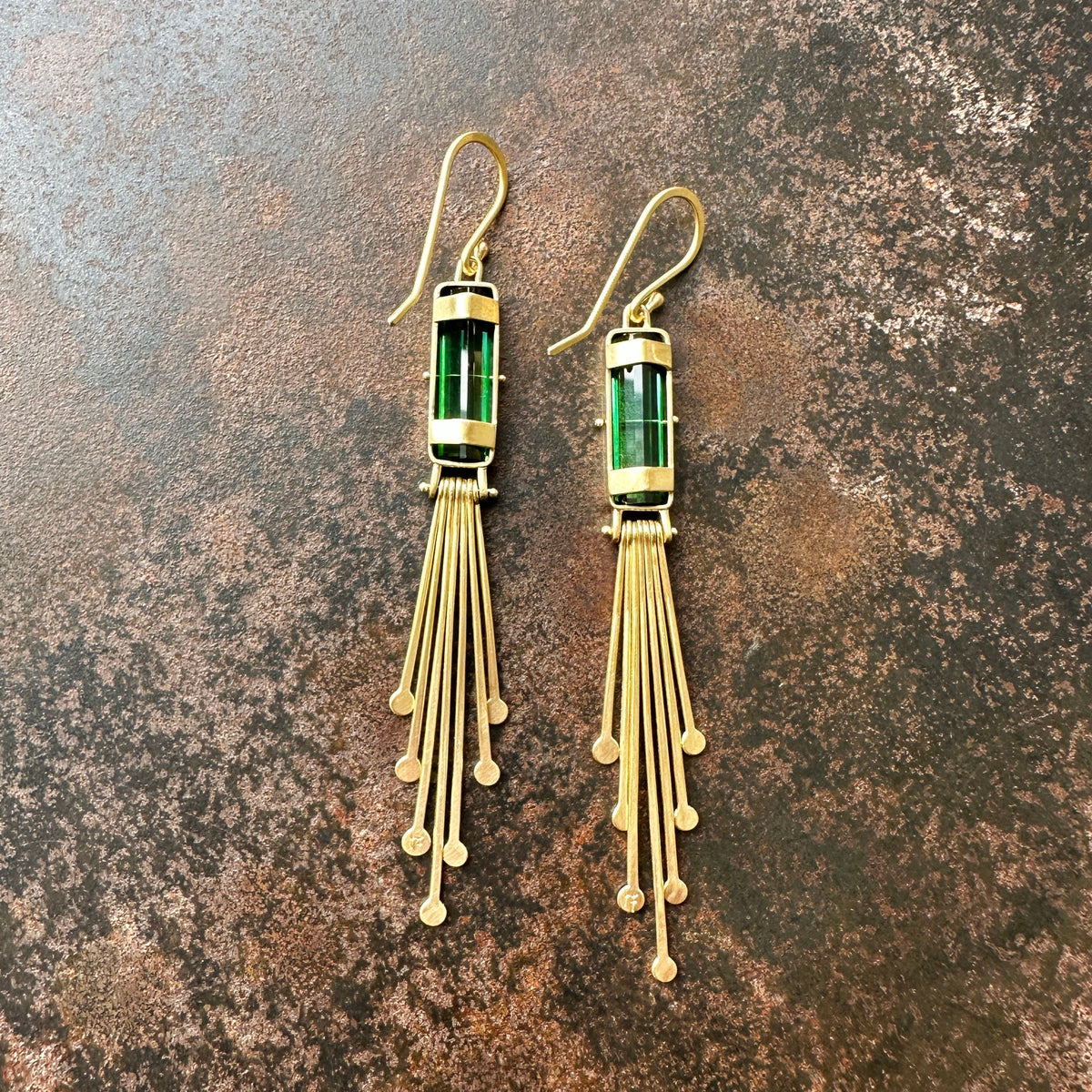 Captured Green Tourmaline and Fringe Deco Earrings