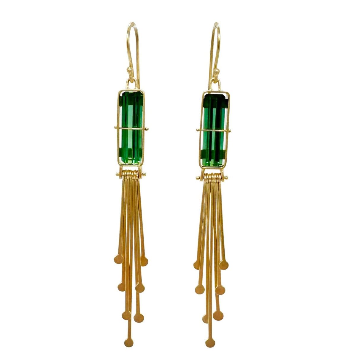 Captured Green Tourmaline and Fringe Deco Earrings