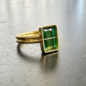 Captured Green Tourmaline Radiant Ring