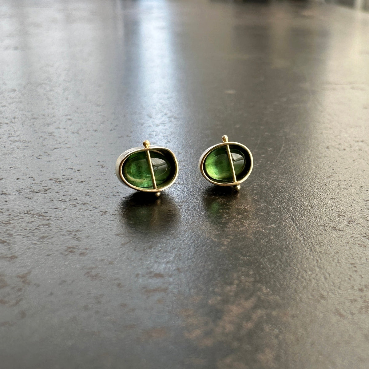 Captured Green Tourmaline Studs