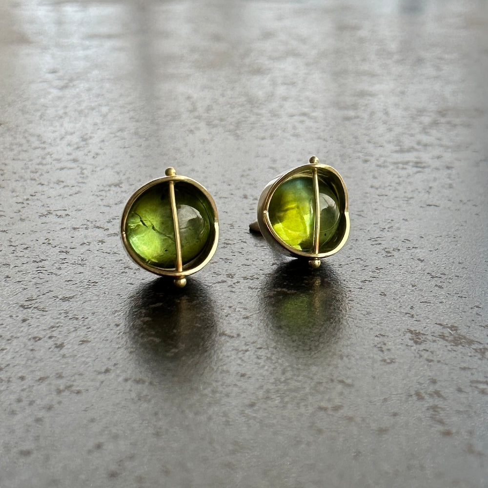 Captured Green Tourmaline Studs