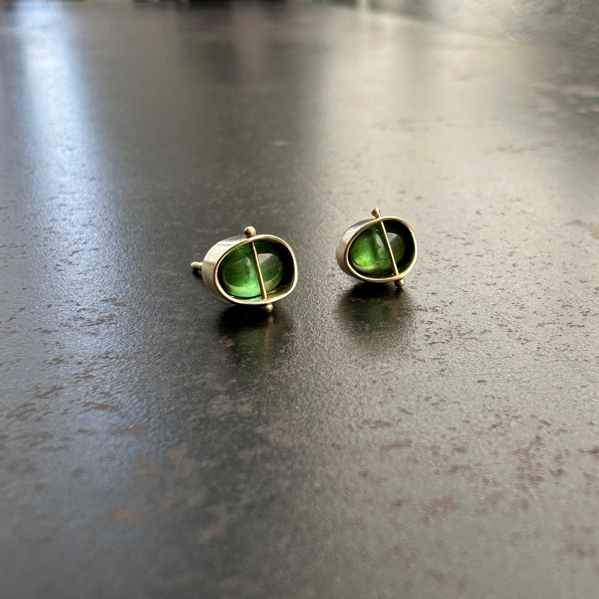 Captured Green Tourmaline Studs