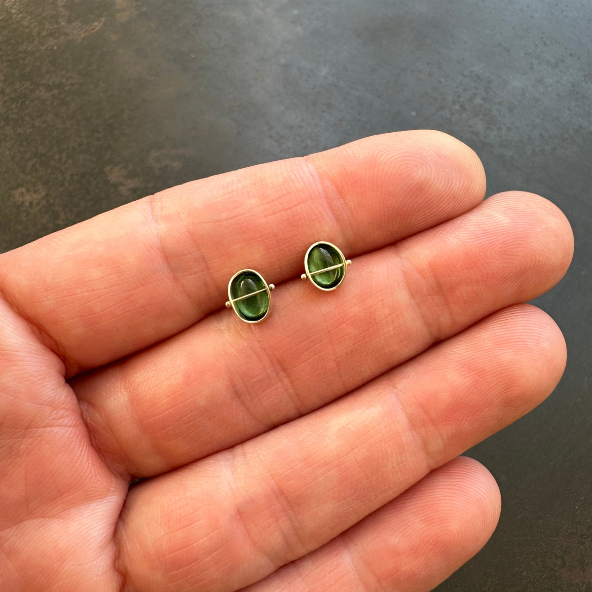 Captured Green Tourmaline Studs
