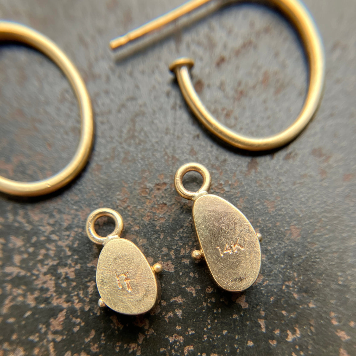 Golden Hoops with Blue & Green Boulder Opals | Captured ® in 14k gold 