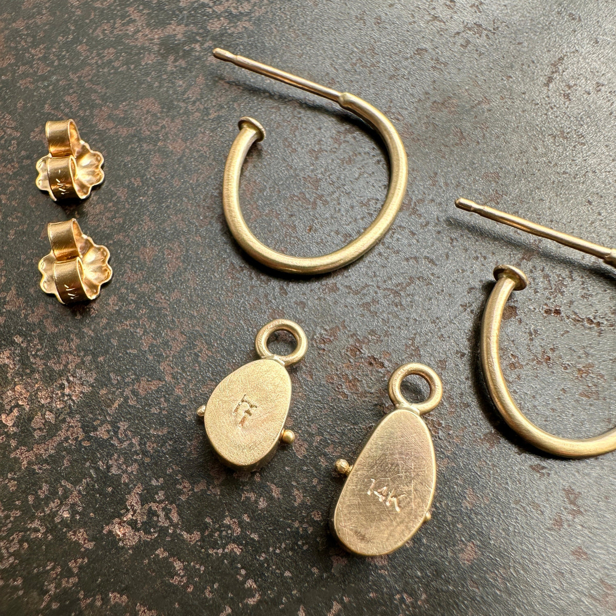 Golden Hoops with Blue &amp; Green Boulder Opals | Captured ® in 14k gold 