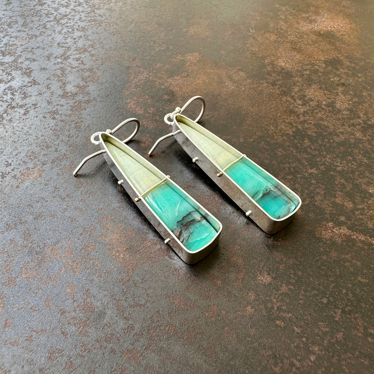 Captured Indonesian Opalized Wood Earrings