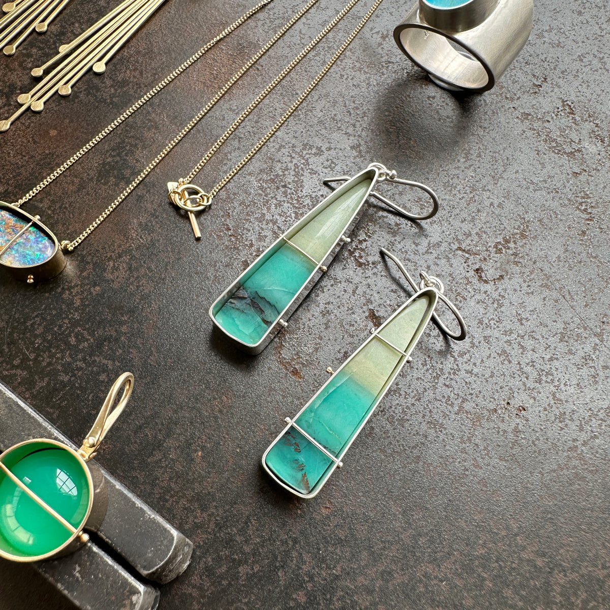 Captured Indonesian Opalized Wood Earrings