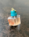 iron quartz geometric bead with turquoise bead pendant in 18k gold