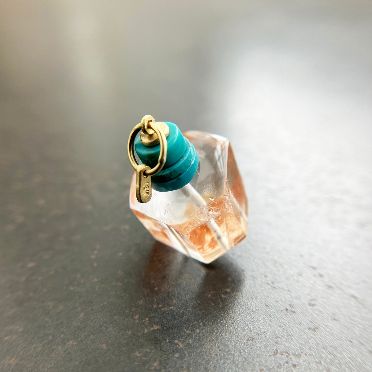 iron quartz geometric bead with turquoise bead pendant in 18k gold