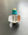 iron quartz geometric bead with turquoise bead pendant in 18k gold