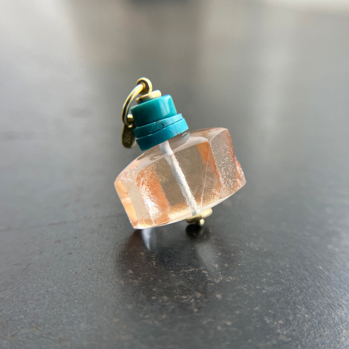 iron quartz geometric bead with turquoise bead pendant in 18k gold