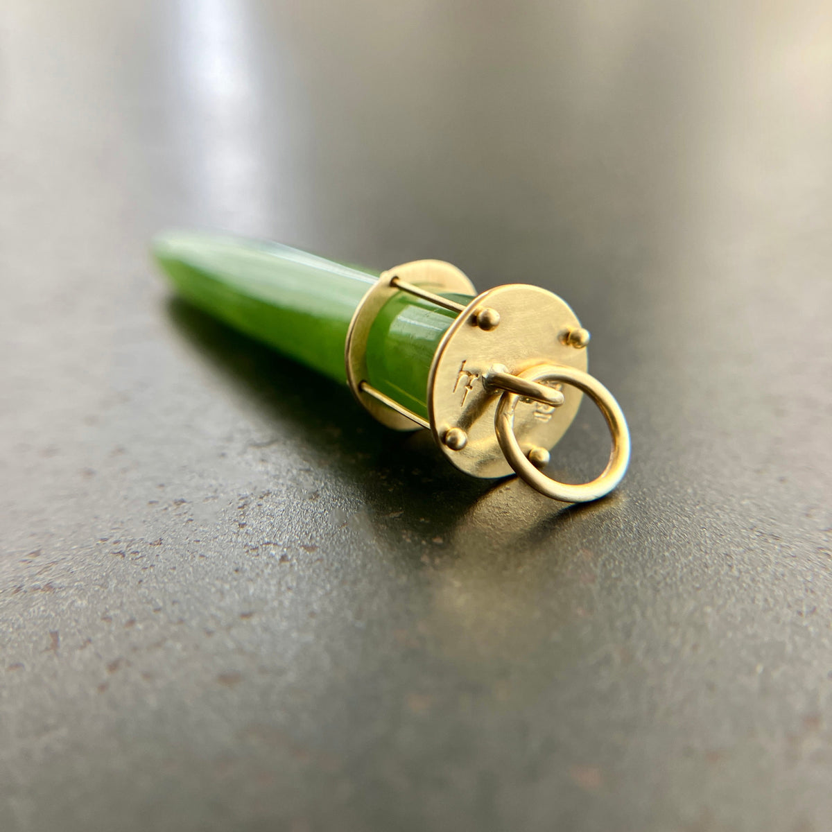 green jade, jade pendant, jade torpedo, 18k gold, gold pendant