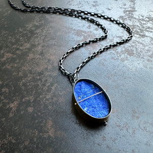 lapis lazuli necklace, 18k bimetal, sterling silver, handmade jewelry, hilary finck jewelry, something blue