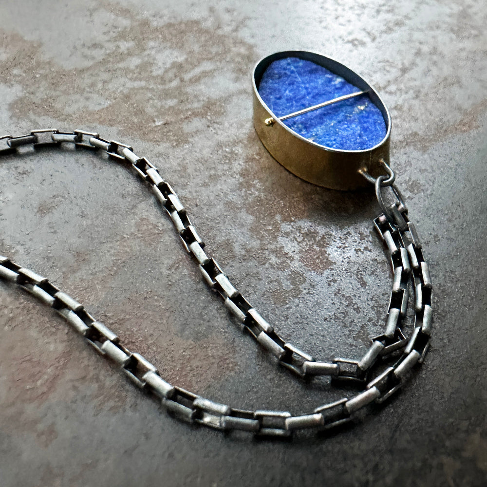 lapis lazuli necklace, 18k bimetal, sterling silver, handmade jewelry, hilary finck jewelry, something blue