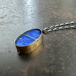 lapis lazuli necklace, 18k bimetal, sterling silver, handmade jewelry, hilary finck jewelry, something blue