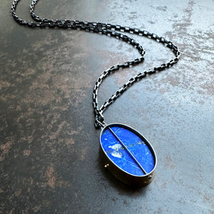 lapis lazuli necklace, 18k bimetal, sterling silver, handmade jewelry, hilary finck jewelry, something blue