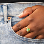 green tourmaline ring, 18k gold ring, one of a kind ring, hilary finck jewelry, cocktail ring, fine jewelry, unique jewelry, statement ring, captured collection, alternative bridal.
