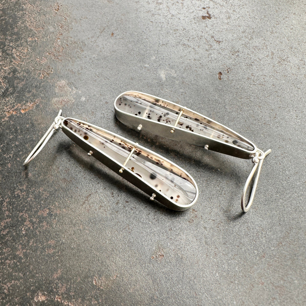 montana agate drop earrings in a silver setting