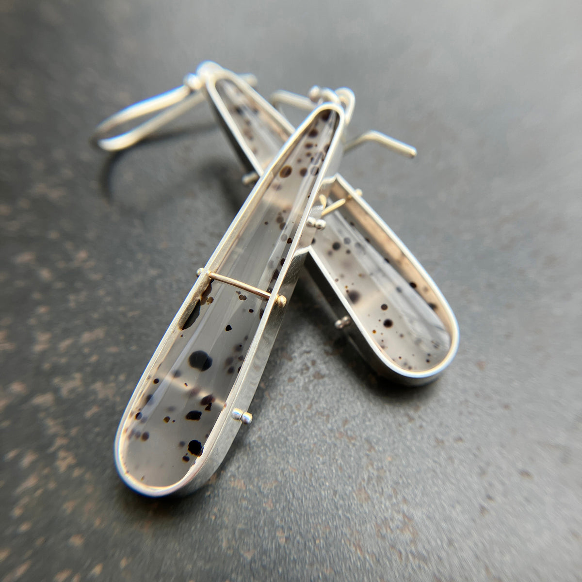 montana agate drop earrings in a silver setting