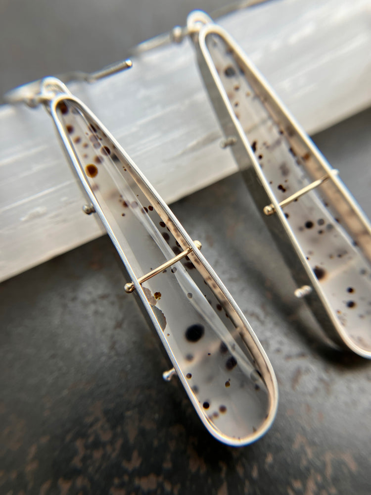 montana agate drop earrings in a silver setting